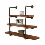 Wall-mounted-Black-Brass-Pipe-Shelving-unit-with-photo-frame