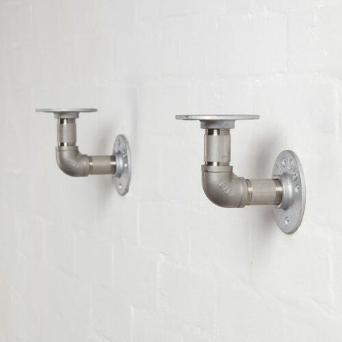 industrial silver curved elbow pipe shelf brackets pair