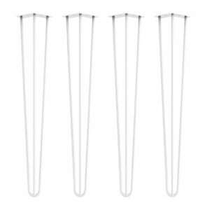 White steel hairpin legs table chair x 4