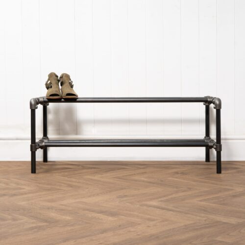 Two-Tiered-Shoe-Rack-Industrial-Raw-Steel-Key-Clamp-Pipe-Style-3