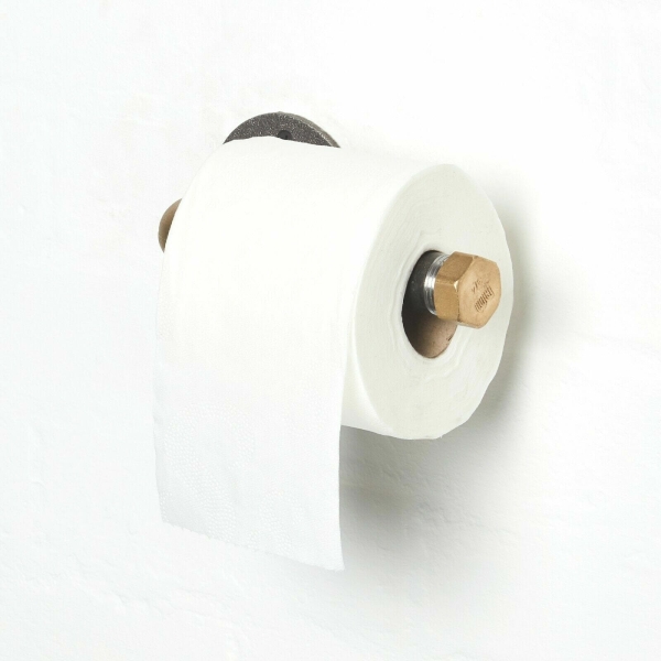 black steel and brass toilet roll holder industrial pipe