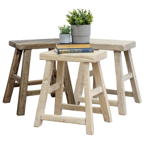 Traditional Rustic Rectangular Barn Stool | Reclaimed Antique Elm