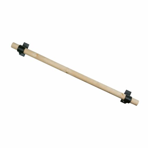 Rounded wooden stair rail with black clamps