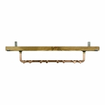 reclaimed wood shelf with copper industrial pipe wine glass holder