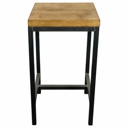 black steel industrial pipe table with reclaimed wooden shelves