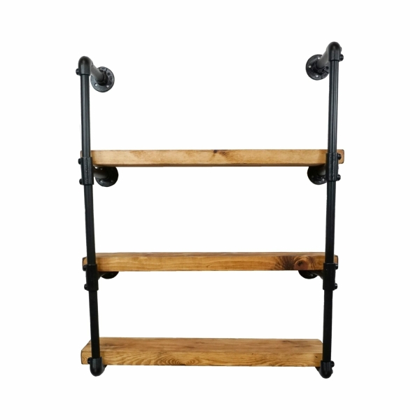 wall mounted industrial pipe steel shelves reclaimed wood