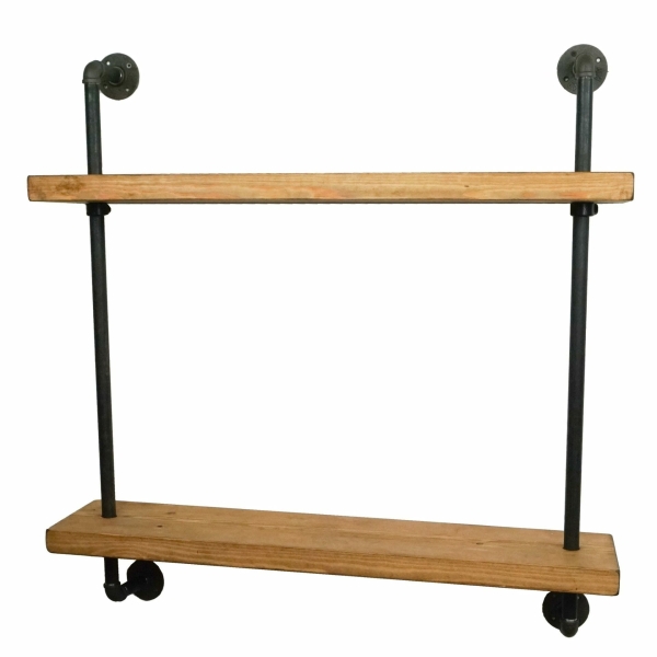 wall mounted powder coated black industrial pipe reclaimed timber shelving unit