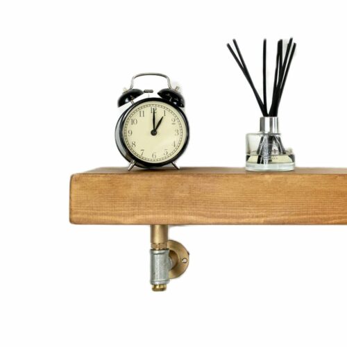 Brass Industrial silver tee nut pipe shelf brackets industrial style pipedreamfurniture close up