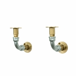 Elbow brackets brass and stainless steel close up pipedreamfurniture industrial shelving