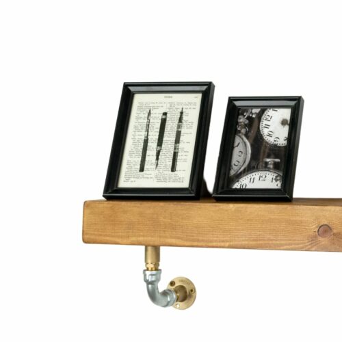 Elbow brackets brass and stainless steel close up pipedreamfurniture industrial shelving