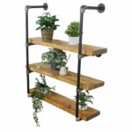 wall mounted industrial pipe steel shelves reclaimed wood