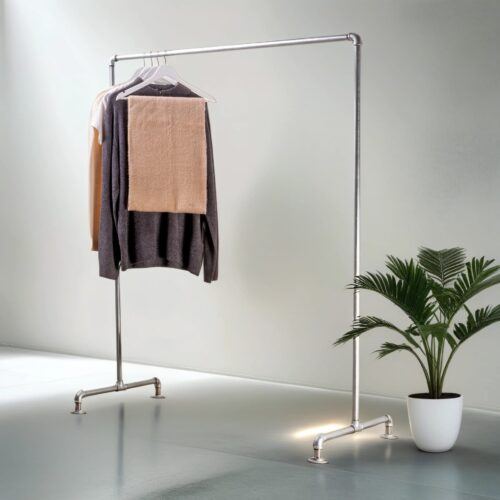 Free-Standing-Clothing-Rail-Industrial-Silver-Steel-Pipe-Style-10