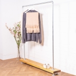 Free-Standing-Clothing-Rail-on-Wooden-Base-Industrial-Silver-Pipe-Style-4