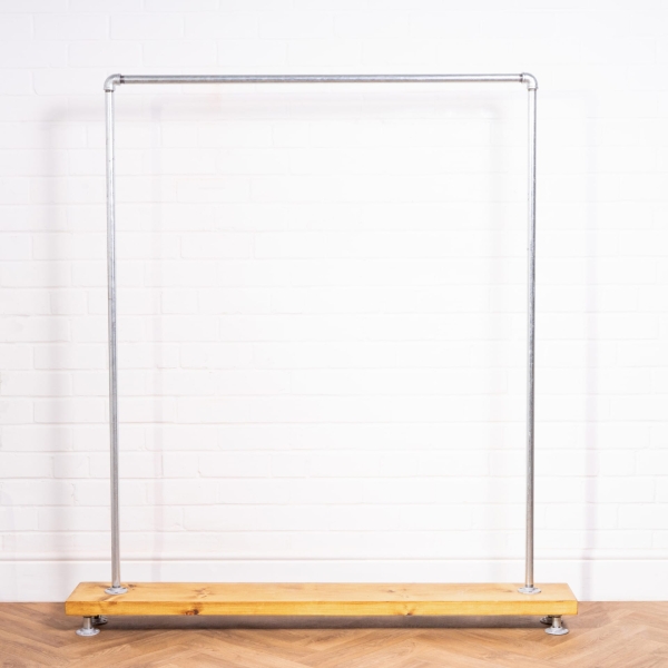Free-Standing-Clothing-Rail-on-Wooden-Base-Industrial-Silver-Pipe-Style-5