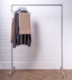 Free-Standing-Clothing-Rail-Industrial-Silver-Steel-Pipe-Style-3