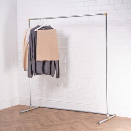 Free-Standing-Walk-In-Clothing-Rail-Industrial-Silver-and-Brass-Pipe-Style-2