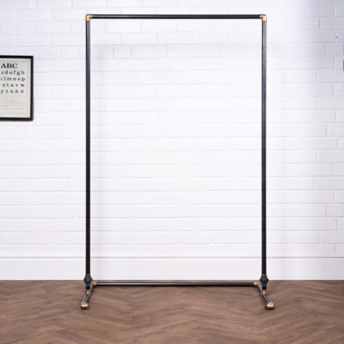 Free-Standing-Walk-In-Clothing-Rail-Industrial-Raw-Steel-and-Brass-Pipe-Style