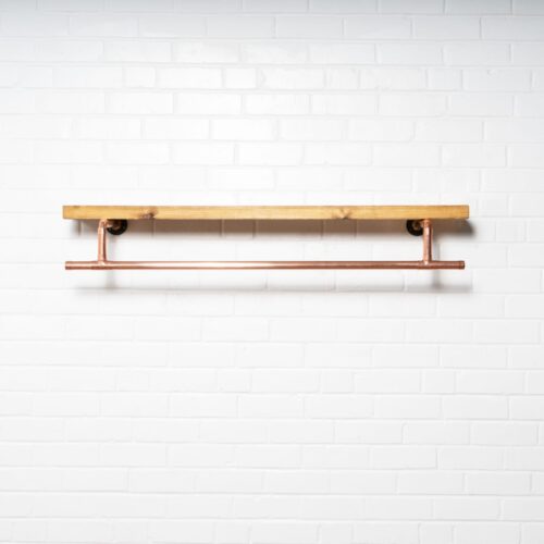 Tee-Clothes-Rail-With-Solid-Wooden-Shelf-Industrial-Copper-Pipe-Style-4