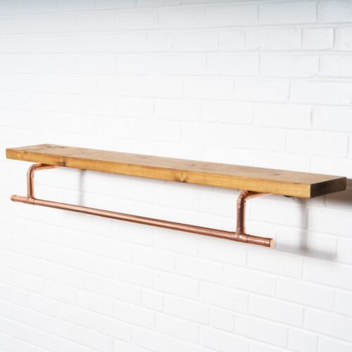 Tee-Clothes-Rail-With-Solid-Wooden-Shelf-Industrial-Copper-Pipe-Style-5