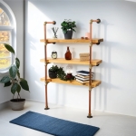 Floor-Mounted-Shelving-Unit-With-Reclaimed-Wooden-Shelves-Thick-Copper-Pipe-and-Brass-Style-5