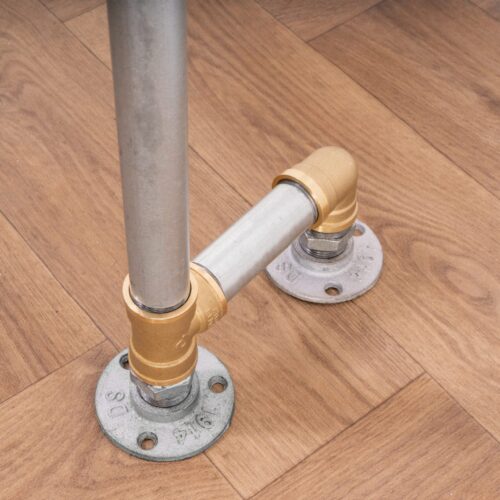 Free-Standing-Corner-Clothes-Rail-Industrial-Silver-and-Brass-Pipe-Style-4