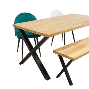 Oak Table with Chunky X Steel Legs