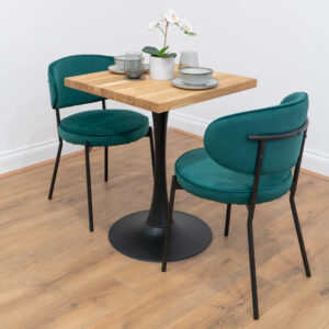 Black-round-tapered-cafe-&-bistro-table-solid-oak-style-1