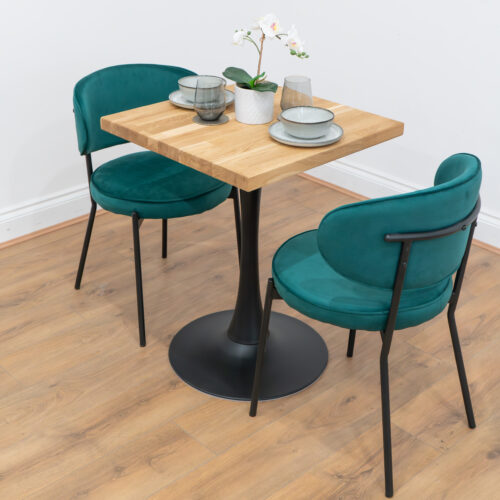 Black-round-tapered-cafe-&-bistro-table-solid-oak-style-2