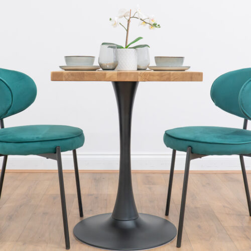 Black-round-tapered-cafe-&-bistro-table-solid-oak-style-5